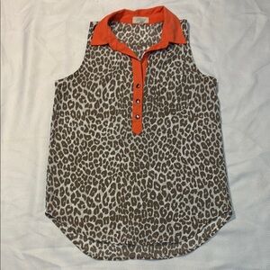 Soulmates Leopard Print Sleeveless Top with Orange Collar Size M *PRE-OW…
